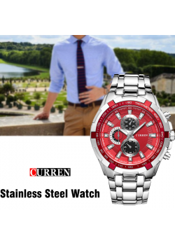  Curren Stainless Steel Watch For Men,8023,Silver red